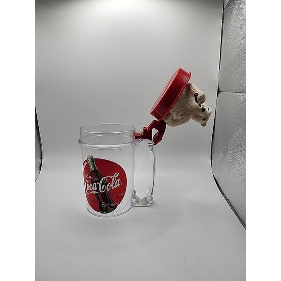 Vintage 1997 Coca Cola Singing Polar Bear Plastic Mug Cup Flip Top Coke UNTESTED - Picture 2 of 7